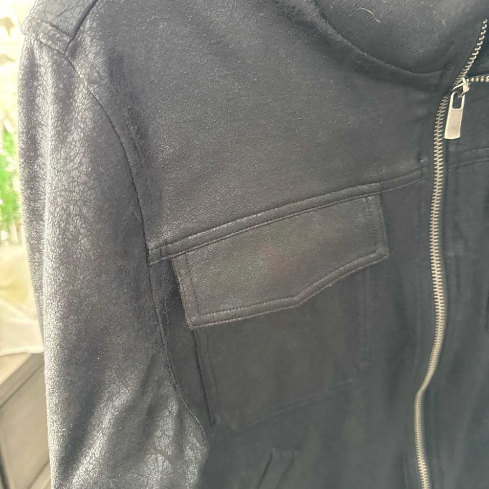 Liverpool Black Suede-Look Leather Jacket with Silver Zip